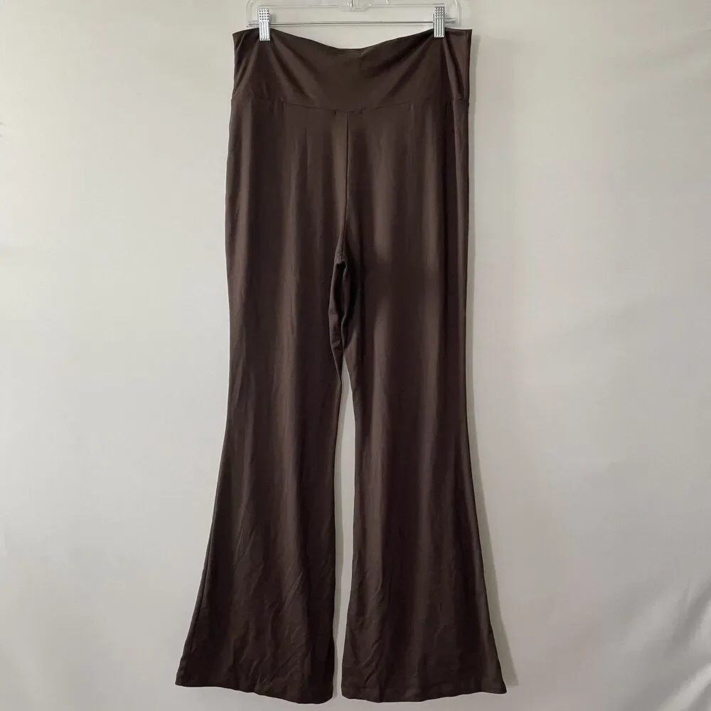 Sunday Retreat Brown Pull On Flare Pants Wide Waistband Women Size XL